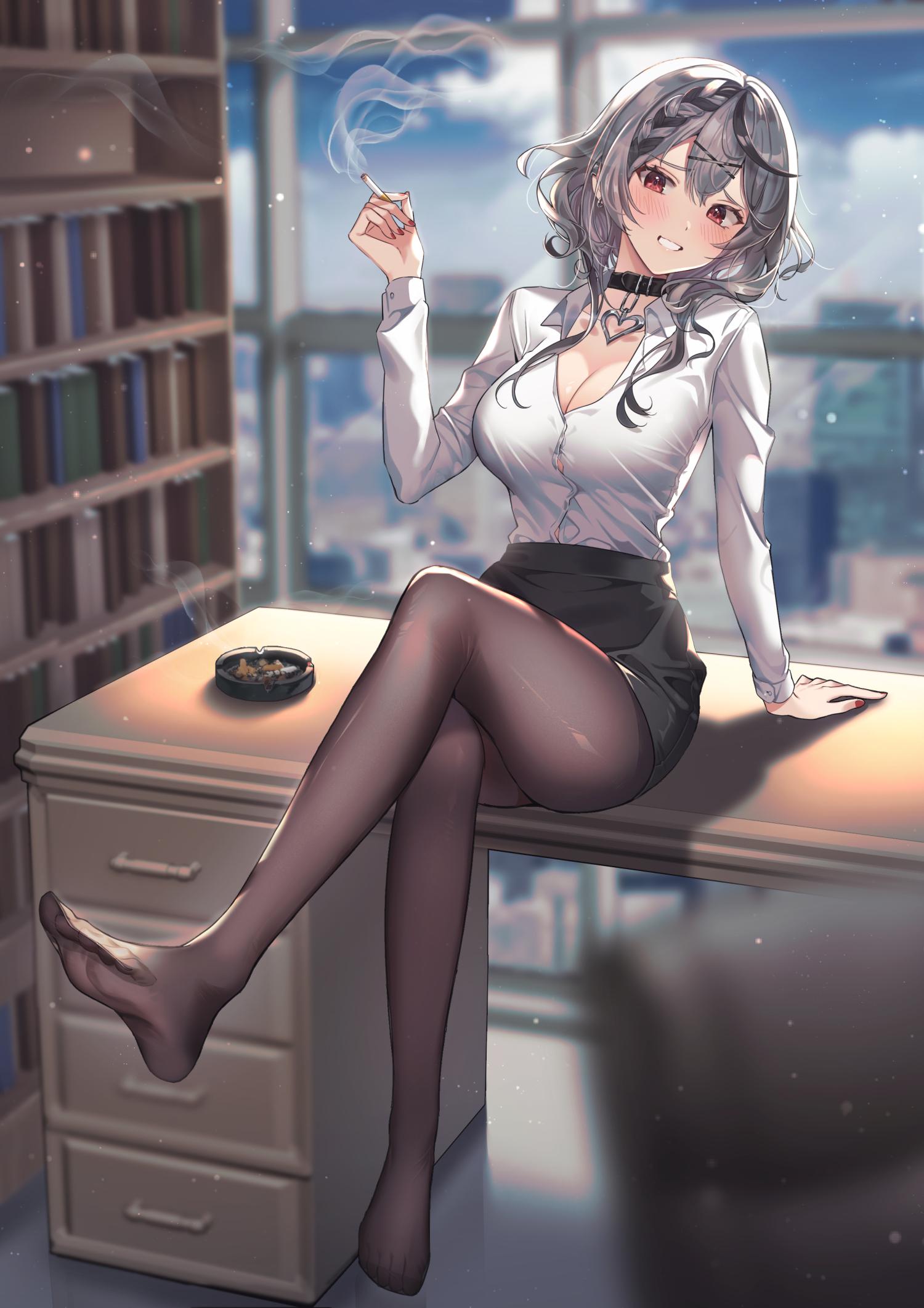 S Mias Hololive Sakamata Chloe Bra Cleavage Dress Shirt Feet Open Shirt Pantyhose See Through